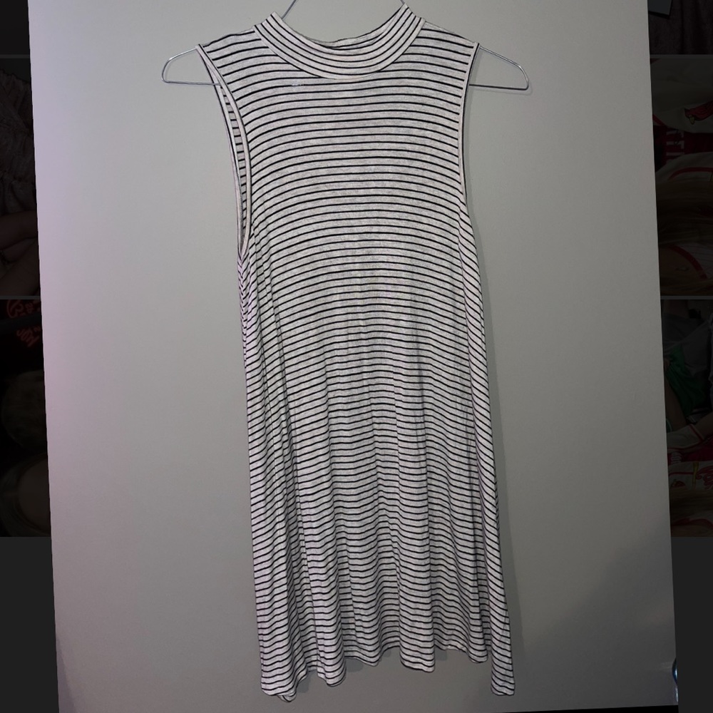 Contempo Casuals Black and Cream striped dress size M